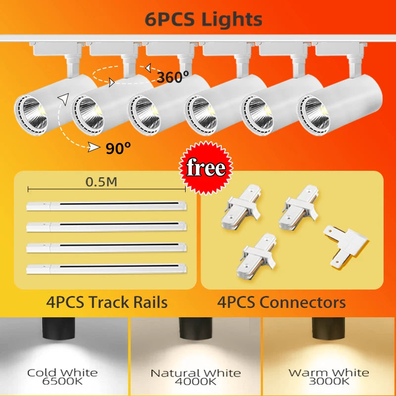 LED Track Light 220V Spotlight Rail COB Ceiling Lamp Set For Kitchen