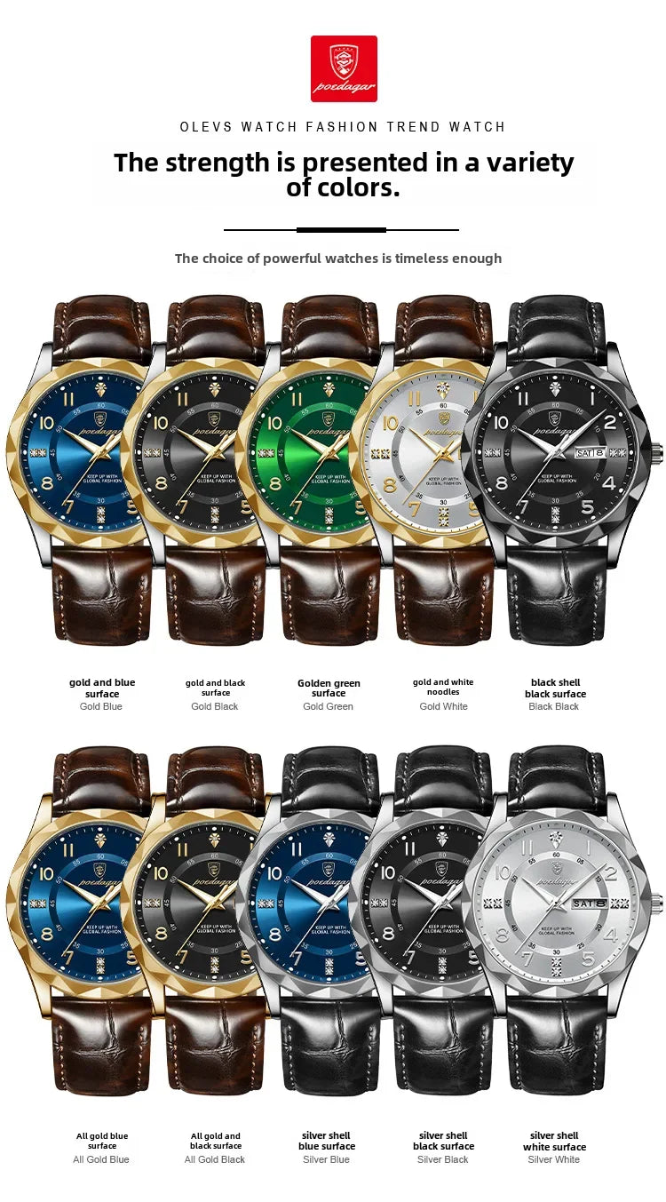 New Swiss Brand Men's Watch Waterproof Luminous Leather Strap Live Broadcast Popular Export Model One Piece Agency