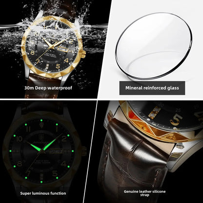 New Swiss Brand Men's Watch Waterproof Luminous Leather Strap Live Broadcast Popular Export Model One Piece Agency