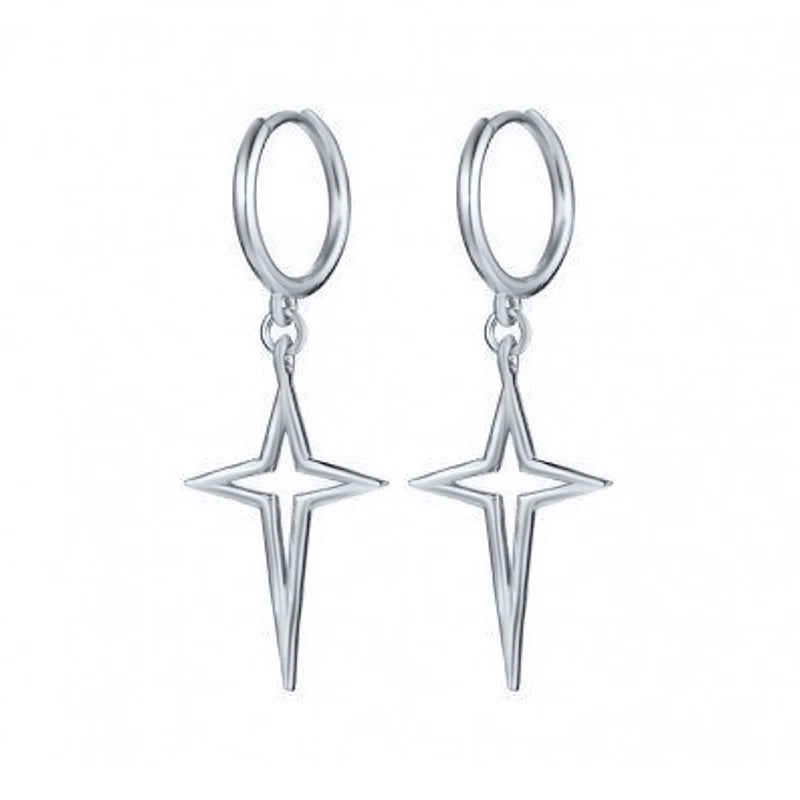 925 Silver Needle Cross/Star/Inverted Triangle Hollow Pendant Hoop Earrings For Women Simple Design Earrings Fashion Jewelry