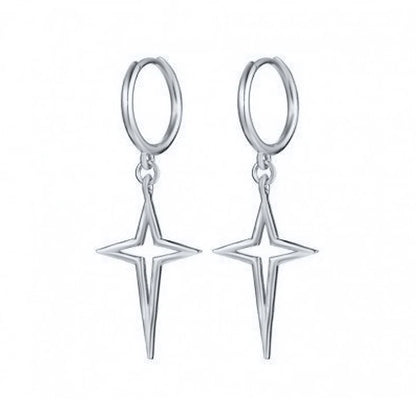 925 Silver Needle Cross/Star/Inverted Triangle Hollow Pendant Hoop Earrings For Women Simple Design Earrings Fashion Jewelry