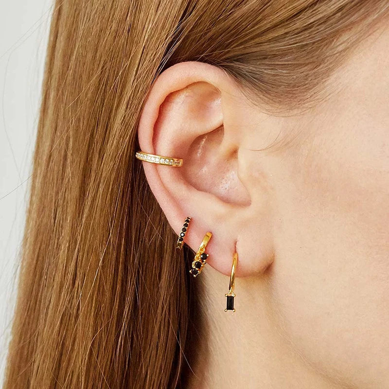 925 Sterling Silver Ear Needle Black Zircon Butterfly/Water Drop Hoop Earrings Drop Earrings For Women Fashion Wedding Jewelry