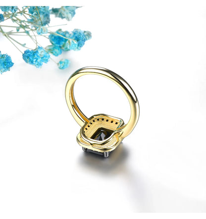 Natural Black Spinel Sterling Silver Yellow Gold Plated 2.6 Carats Genuine Gemstone Classic Design Women Luxury Style Jewelrys