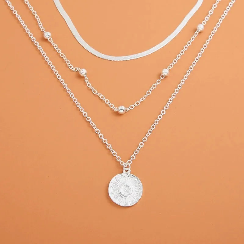 Fashion 925 Sterling Silver Necklace For Woman Gold Silver Color Three-Layer Round Pendant Necklaces Wedding Engagement Jewelry