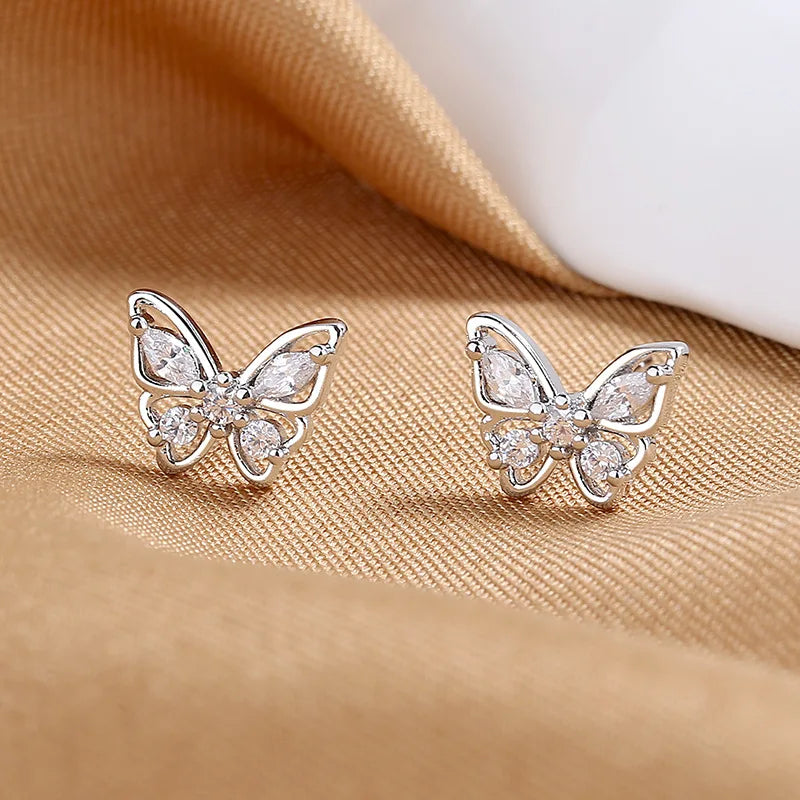 New 925 Sterling Silver AAA Zircon Stud Earrings For Women Fashion Exquisite Student Girlfriend Jewelry Accessories Heart Gift