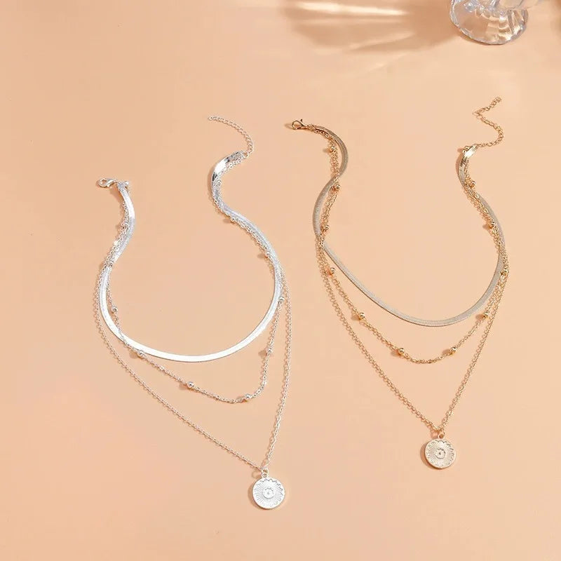 Fashion 925 Sterling Silver Necklace For Woman Gold Silver Color Three-Layer Round Pendant Necklaces Wedding Engagement Jewelry