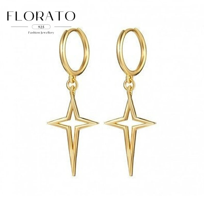 925 Silver Needle Cross/Star/Inverted Triangle Hollow Pendant Hoop Earrings For Women Simple Design Earrings Fashion Jewelry