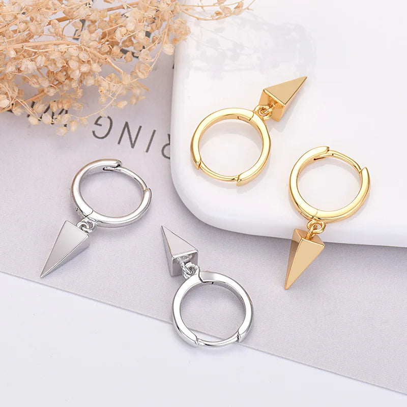 925 Silver Needle Cross/Star/Inverted Triangle Hollow Pendant Hoop Earrings For Women Simple Design Earrings Fashion Jewelry