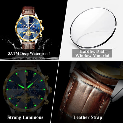 POEDAGAR Military Luxury Men Wristwatch Quartz Waterproof Luminous Chronograph Leather Man Watch Sports Men's Watches Male Reloj