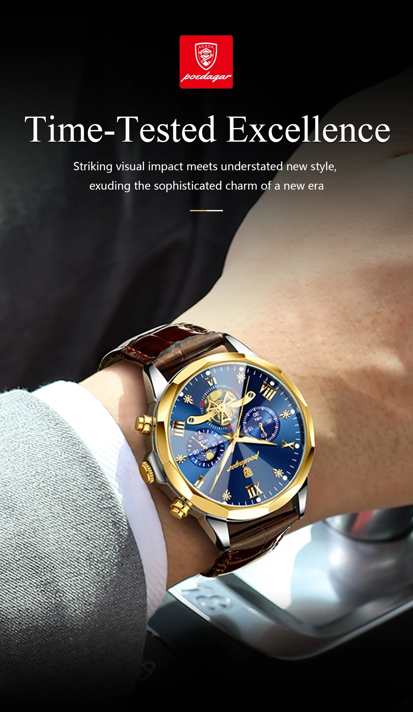 POEDAGAR Military Luxury Men Wristwatch Quartz Waterproof Luminous Chronograph Leather Man Watch Sports Men's Watches Male Reloj