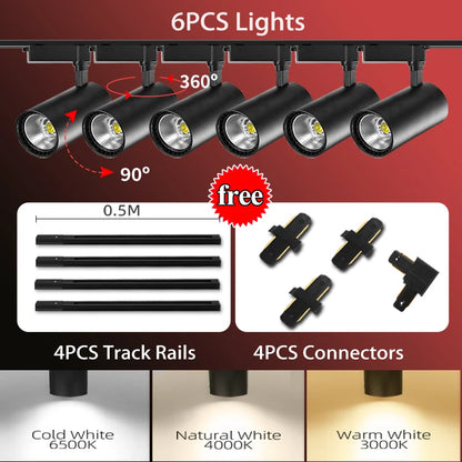 LED Track Light 220V Spotlight Rail COB Ceiling Lamp Set For Kitchen