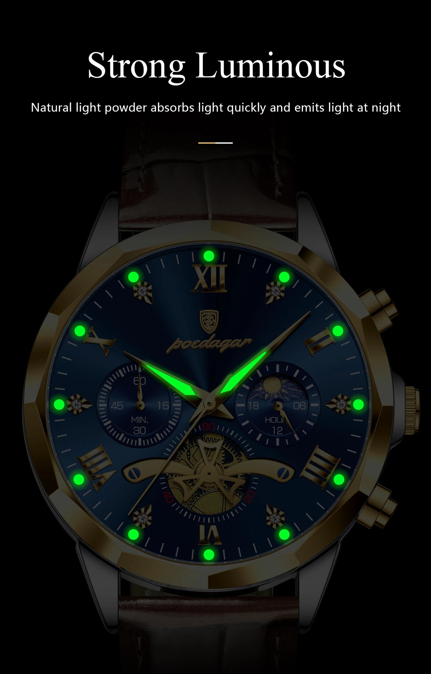 POEDAGAR Military Luxury Men Wristwatch Quartz Waterproof Luminous Chronograph Leather Man Watch Sports Men's Watches Male Reloj