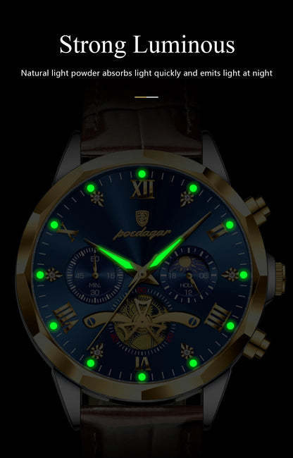 POEDAGAR Military Luxury Men Wristwatch Quartz Waterproof Luminous Chronograph Leather Man Watch Sports Men's Watches Male Reloj