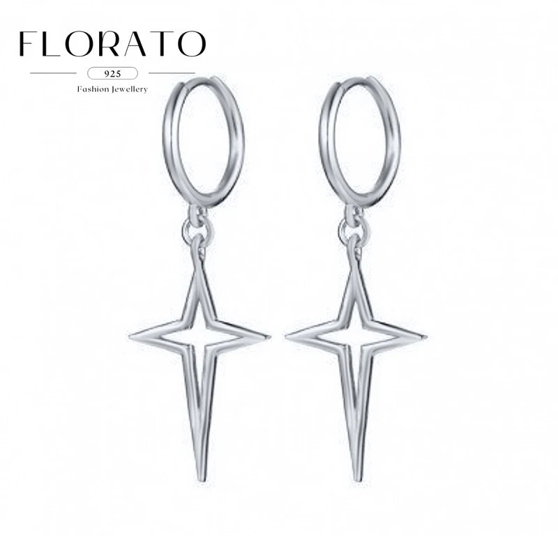 925 Silver Needle Cross/Star/Inverted Triangle Hollow Pendant Hoop Earrings For Women Simple Design Earrings Fashion Jewelry