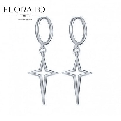925 Silver Needle Cross/Star/Inverted Triangle Hollow Pendant Hoop Earrings For Women Simple Design Earrings Fashion Jewelry