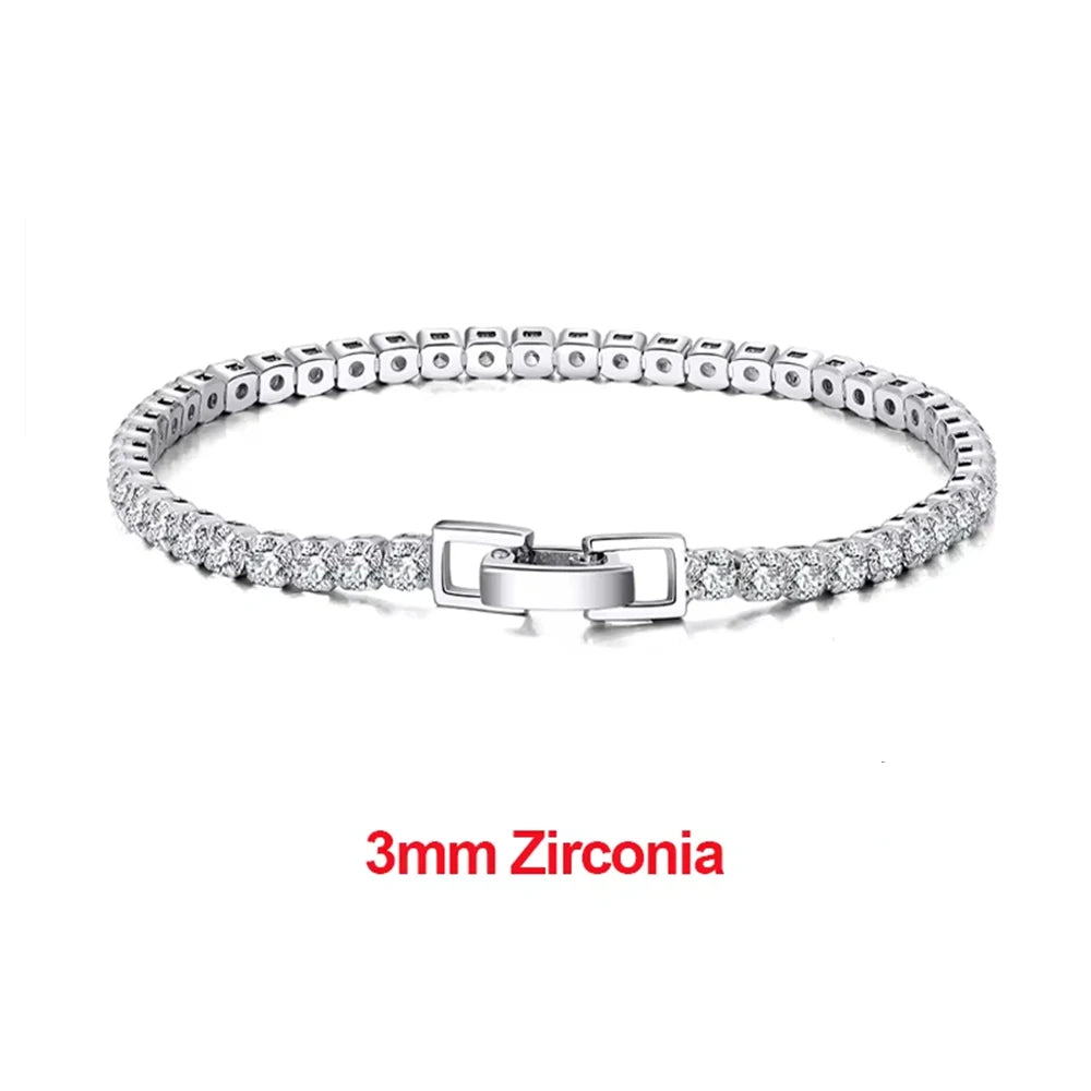 Rinntin 925 Sterling Silver Tennis Bracelets For Women Luxury 2mm 3mm 4mm Cubic Zirconia Shiny Tennis Bracelets Jewelry SB91