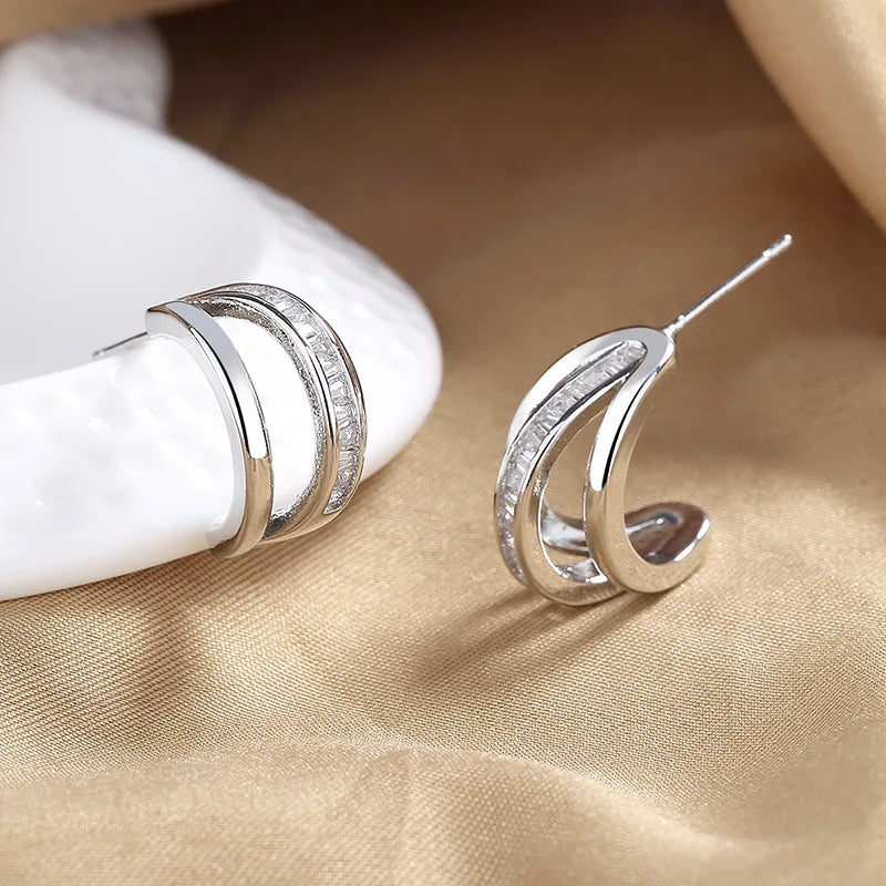 New 925 Sterling Silver AAA Zircon Stud Earrings For Women Fashion Exquisite Student Girlfriend Jewelry Accessories Heart Gift