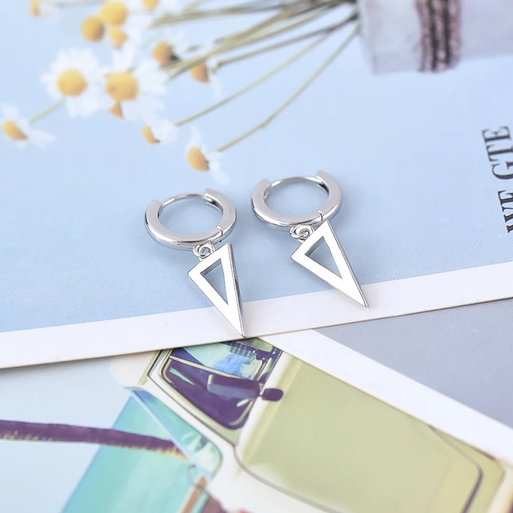 925 Silver Needle Cross/Star/Inverted Triangle Hollow Pendant Hoop Earrings For Women Simple Design Earrings Fashion Jewelry