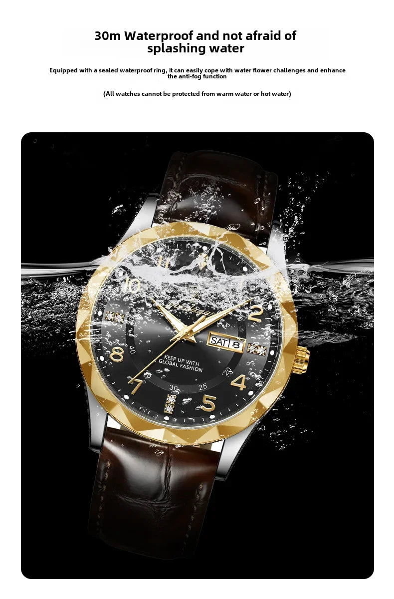 New Swiss Brand Men's Watch Waterproof Luminous Leather Strap Live Broadcast Popular Export Model One Piece Agency