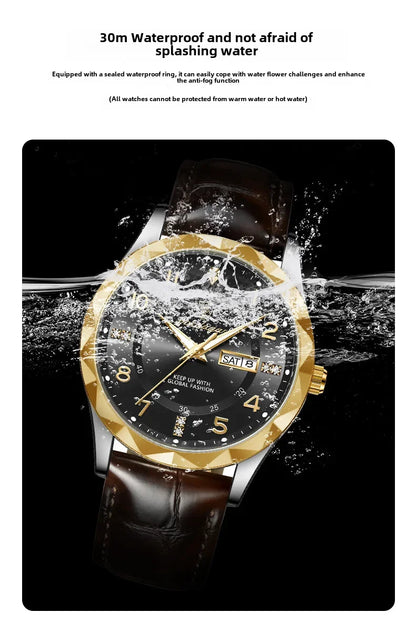 New Swiss Brand Men's Watch Waterproof Luminous Leather Strap Live Broadcast Popular Export Model One Piece Agency