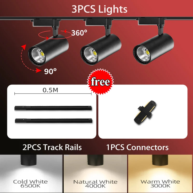 LED Track Light 220V Spotlight Rail COB Ceiling Lamp Set For Kitchen