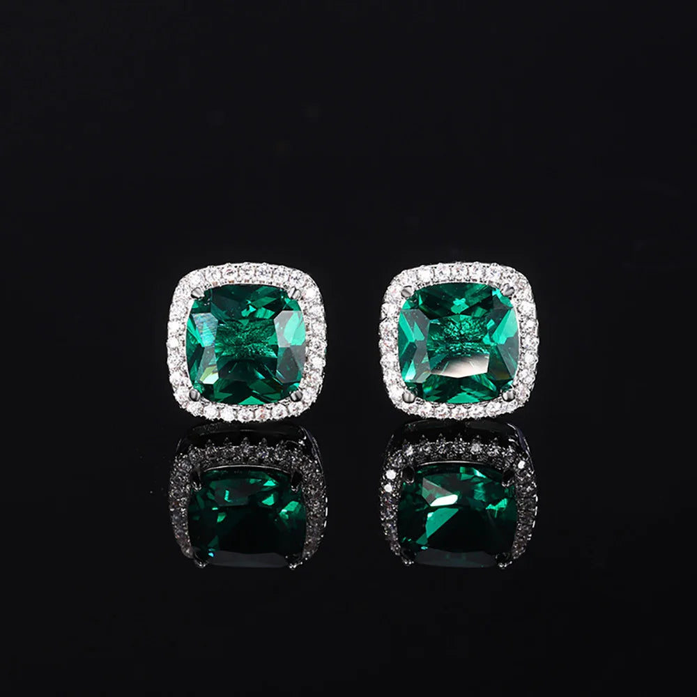 Luxury Square 8*8mm Emerald Gemstone Necklace Pendant Ring Earrings Party Fine Jewelry Set for Women Accessories Birtyday Gift