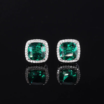 Luxury Square 8*8mm Emerald Gemstone Necklace Pendant Ring Earrings Party Fine Jewelry Set for Women Accessories Birtyday Gift