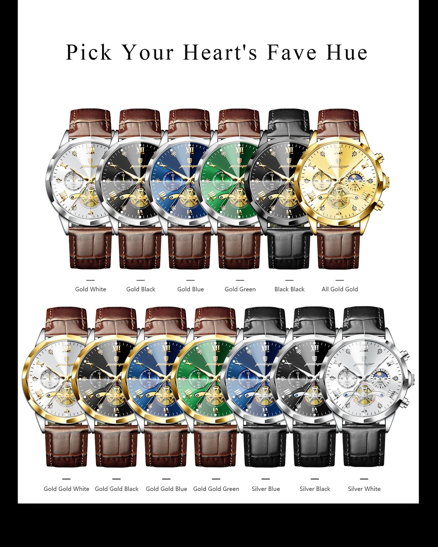 POEDAGAR Military Luxury Men Wristwatch Quartz Waterproof Luminous Chronograph Leather Man Watch Sports Men's Watches Male Reloj